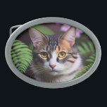 亀の毛のリラ：美しい猫 卵形バックル<br><div class="desc">写真のラジのまわりにングはカラフルのタビー猫ライラ</div>