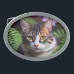 亀の毛のリラ:美しい猫 卵形バックル<br><div class="desc">写真のラジのまわりにングはカラフルのタビー猫ライラ</div>