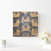 亀の甲羅模様 スクエア壁時計 (ホーム)