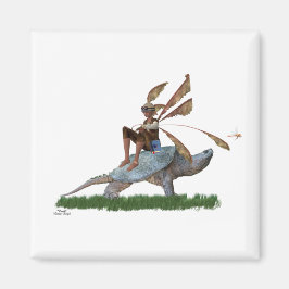 亀の磁石に乗る男の子の妖精 マグネット