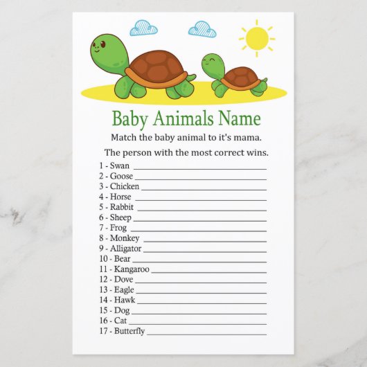 亀の赤ん坊の動物の名前ゲーム (正面)