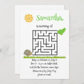 亀の迷路パズル誕生日招待状 子供へ 招待状 (正面/裏面)