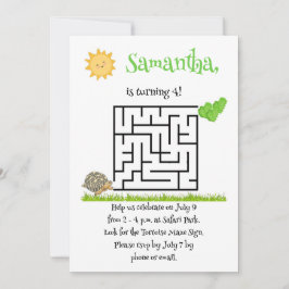 亀の迷路パズル誕生日招待状 子供へ 招待状