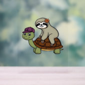 亀のTシャツにクラシック乗るナマケモノ アクリルサイン (ニュートラル)