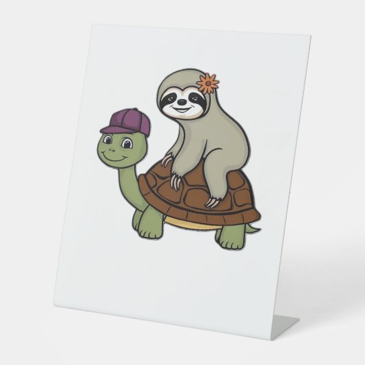 亀のTシャツにクラシック乗るナマケモノ 台座サイン (正面)