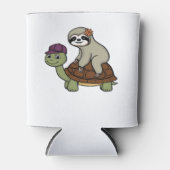 亀のTシャツにクラシック乗るナマケモノ 缶クーラー (正面)