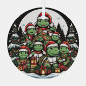 亀はクリスマスプレゼントに満足している ガラスオーナメント (裏面)
