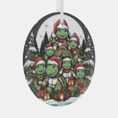 亀はクリスマスプレゼントに満足している ガラスオーナメント (正面右)