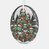 亀はクリスマスプレゼントに満足している ガラスオーナメント (正面左)