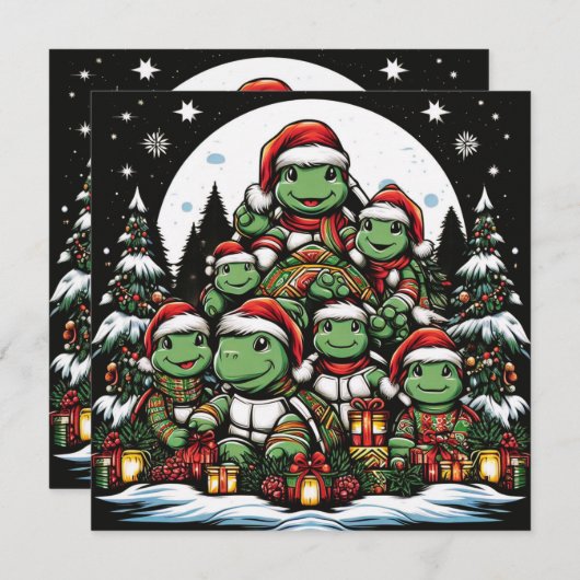 亀はクリスマスプレゼントに満足している シーズンカード (正面/裏面)