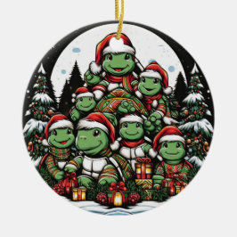 亀はクリスマスプレゼントに満足している セラミックオーナメント