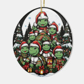 亀はクリスマスプレゼントに満足している セラミックオーナメント (左)