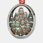 亀はクリスマスプレゼントに満足している メタルオーナメント (左)