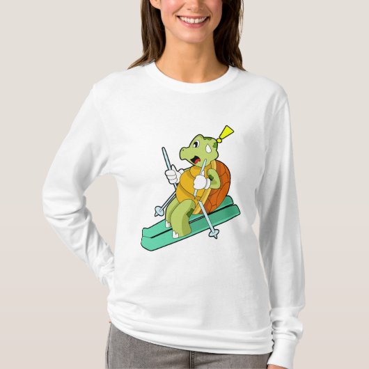 亀はスキーでスキーヤーとして Tシャツ (正面)