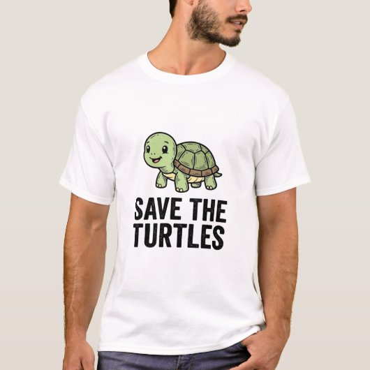 亀を救おう ビンテージスタイル 亀の保護Tシャツ Tシャツ (正面)