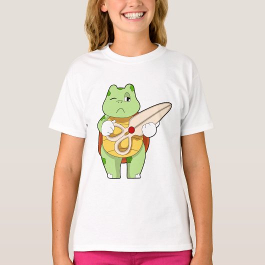 亀を鋏で美容師 Tシャツ (正面)