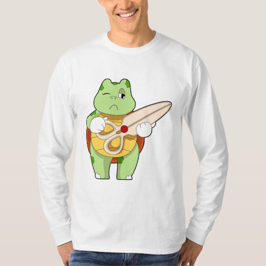 亀を鋏で美容師 Tシャツ (正面)
