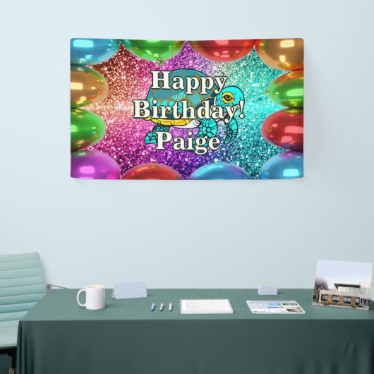 亀パーソナライズされたキャラクター誕生日バナー 横断幕 (トレードショー)