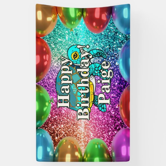 亀パーソナライズされたキャラクター誕生日バナー 横断幕 (縦)