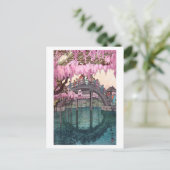 亀戸天神、亀戸橋、吉田博志、ウッドカット ポストカード (スタンド正面)