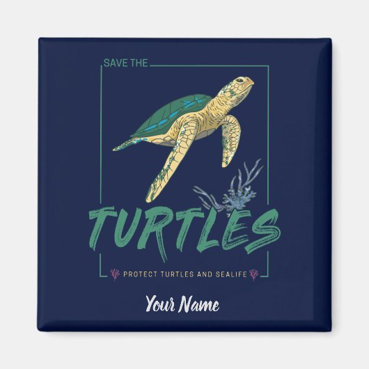 亀救好きの女の子のカメ マグネット (正面)