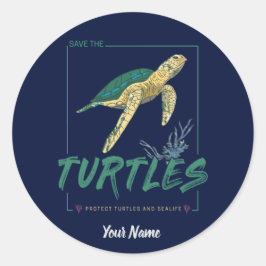 亀救好きの女の子のカメ ラウンドシール