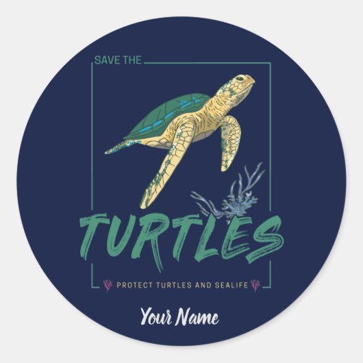 亀救好きの女の子のカメ ラウンドシール (正面)