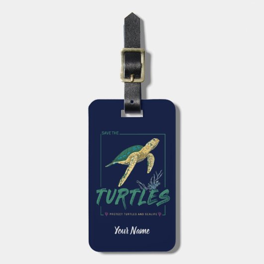 亀救好きの女の子のカメ ラゲッジタグ (正面縦)