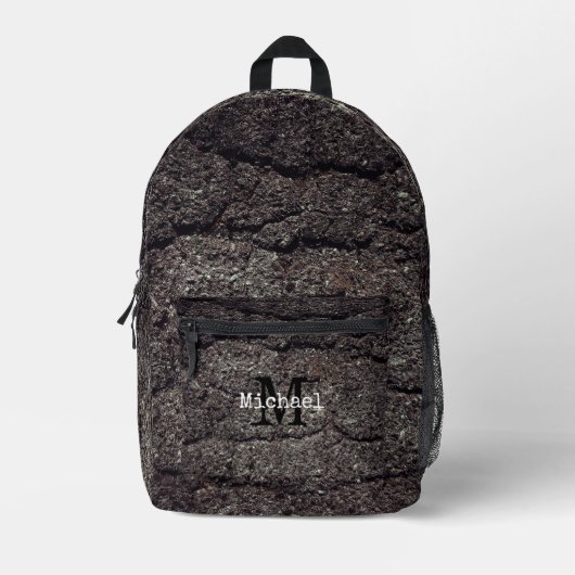 亀裂アスファルト道路の灰色の線モノグラム プリントバックパック (正面)