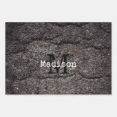 亀裂アスファルト道路の灰色の線モノグラム ラッピングペーパーシート (正面3)