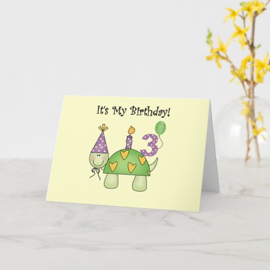 亀3歳の誕生日Tシャツとギフト カード (黄色い花)