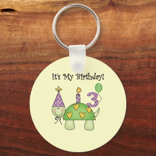 亀3歳の誕生日Tシャツとギフト キーホルダー (正面)