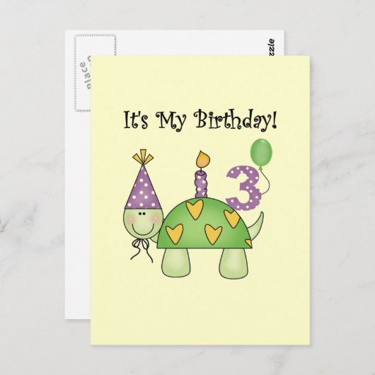 亀3歳の誕生日Tシャツとギフト ポストカード (正面/裏面)