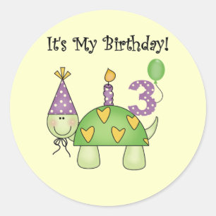 亀3歳の誕生日Tシャツとギフト ラウンドシール