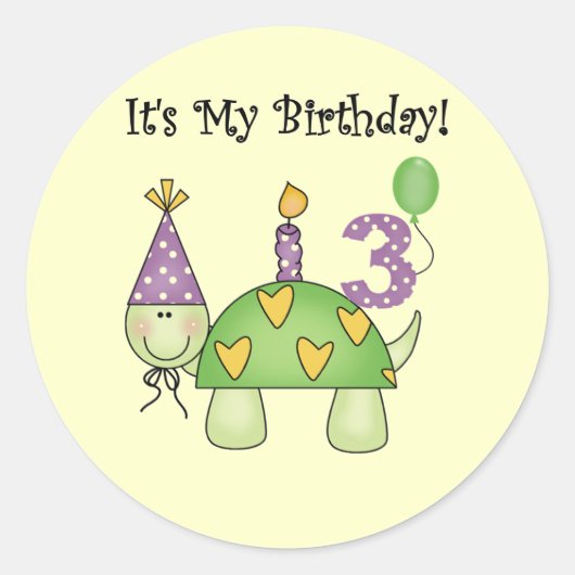 亀3歳の誕生日Tシャツとギフト ラウンドシール (正面)