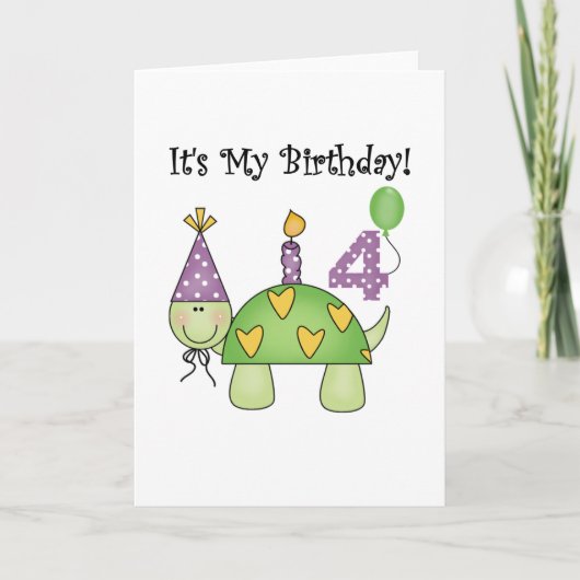 亀4歳の誕生日Tシャツとギフト カード (正面)