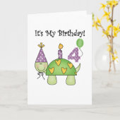 亀4歳の誕生日Tシャツとギフト カード (黄色い花)