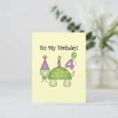 亀4歳の誕生日Tシャツとギフト ポストカード (スタンド正面)