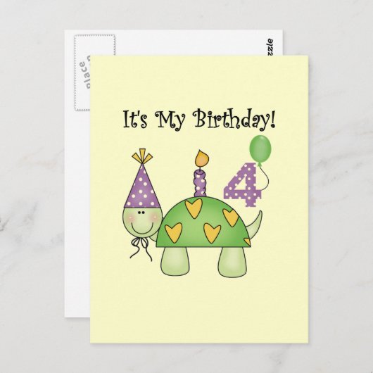 亀4歳の誕生日Tシャツとギフト ポストカード (正面/裏面)