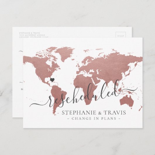 予定の変更が延期された行き先結婚式 案内ポストカード (正面/裏面)