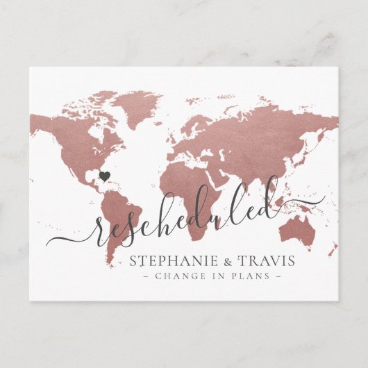 予定の変更が延期された行き先結婚式 案内ポストカード (正面)