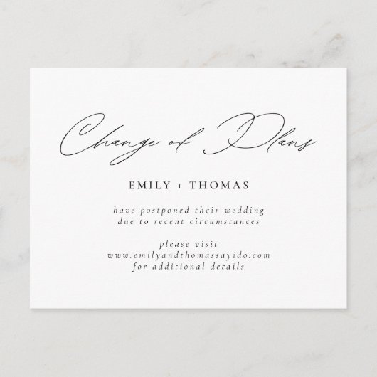 予定変更のお知らせ モダン ミニマル スクリプト ポストカード (正面)