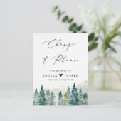 予定変更のお知らせ 冬の森の松の木 ポストカード (スタンド正面)