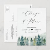 予定変更のお知らせ 冬の森の松の木 ポストカード (正面/裏面)