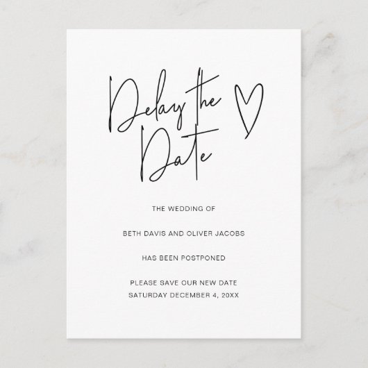 予定変更を延期する シンプルな招待 案内ポストカード (正面)