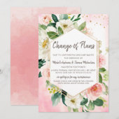 予定変更 ウェディング 水彩 フラワー ピンク セーブザデート (正面/裏面)
