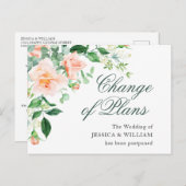 予定変更 エレガントな ブッシュローズのウェディング ポストカード (正面/裏面)