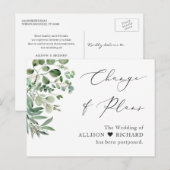 予定変更 スクリプト シンプル エレガント ユーカリ ポストカード (正面/裏面)