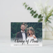 予定変更 モダンカリグラフィー スクリプト フォト 案内ポストカード (スタンド正面)