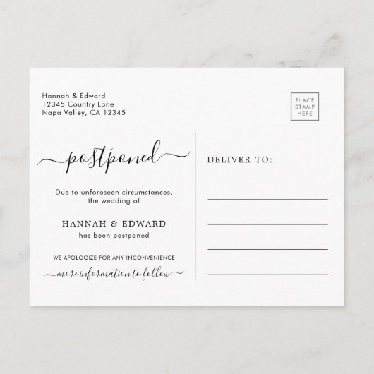 予定変更 | 結婚式延期のお知らせ 案内ポストカード (裏面)